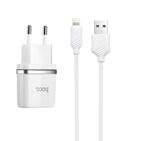 HOCO CARGADOR DE RED USB + CABLE PARA IPHONE LIGHTNING 8-PIN 1A (C11) BLANCO
