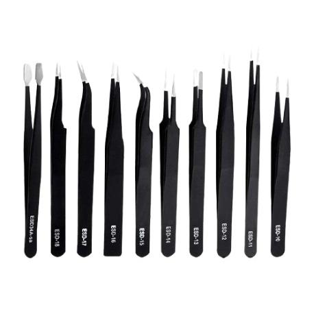 SET PINZAS DE ALTA PRECISION ACERO ANTIESTÁTICA - 9 PC