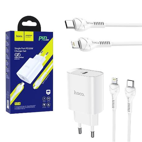 CARGADOR DE CARGA RÁPIDA HOCO USB TIPO C Y LIGHTNING