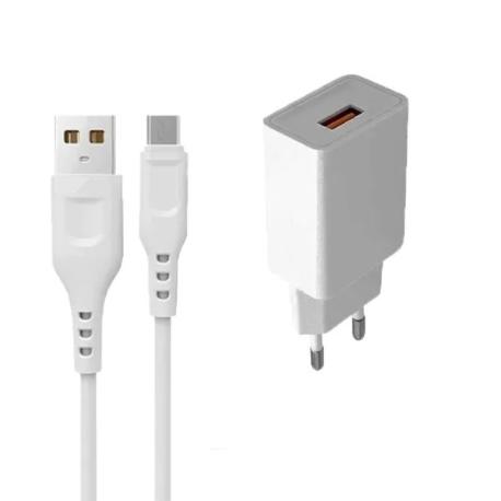 CARGADOR USB - MICRO USB - BLANCO - CARGA RÁPIDA